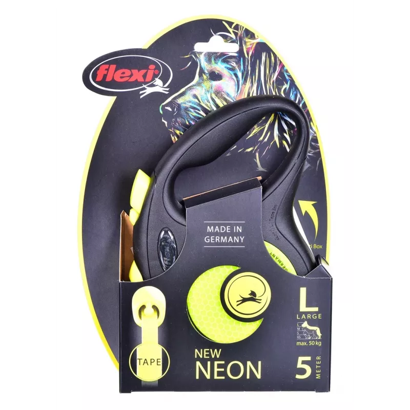 FLEXI nový Neon L – navíjacie vodítko – 5 m