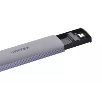 Puzdro na M.2 SSD Unitek uDrive sivé — M.2 (2230/2242/2260/2280), NVMe/SATA III, USB-C 10 Gbit/s, hliník