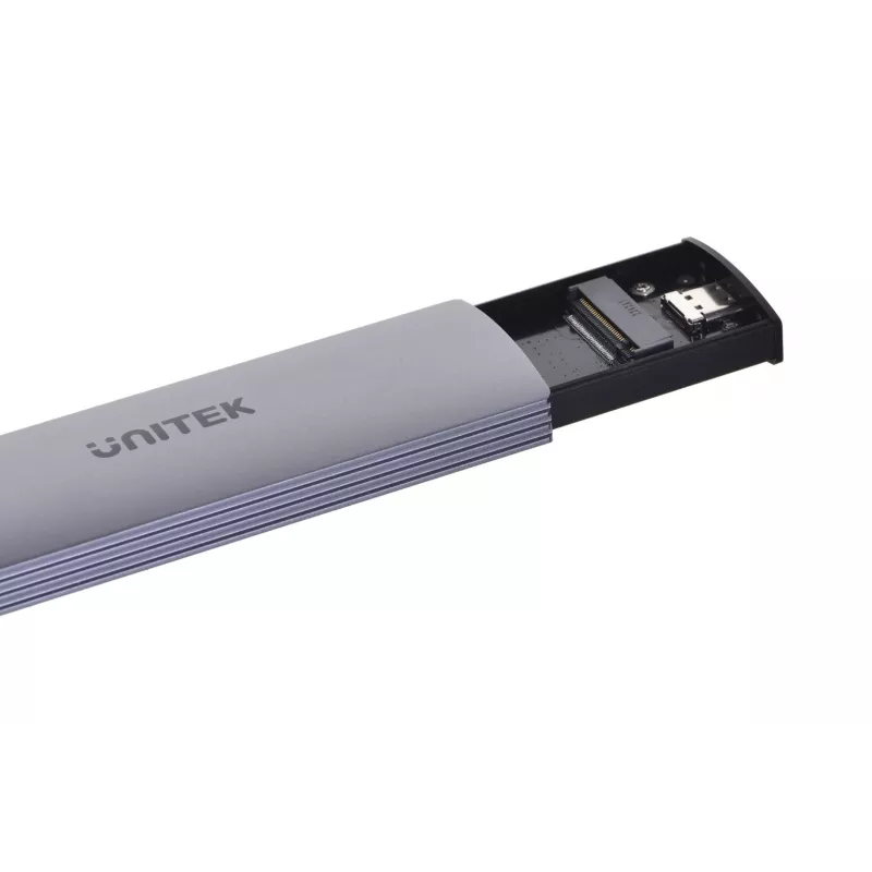 Puzdro na M.2 SSD Unitek uDrive sivé — M.2 (2230/2242/2260/2280), NVMe/SATA III, USB-C 10 Gbit/s, hliník