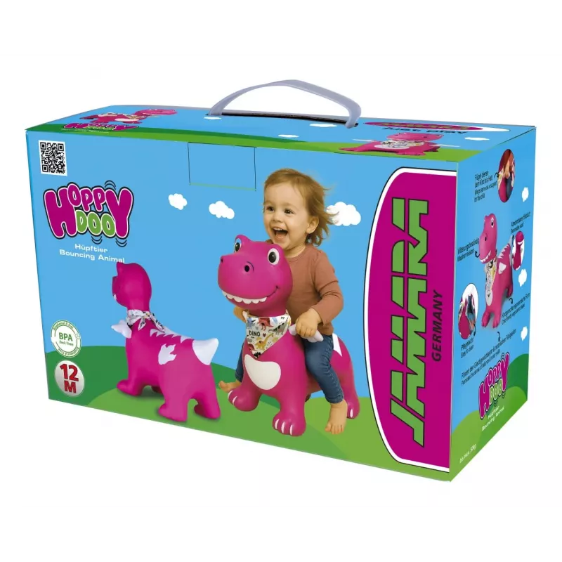 Skákacia hračka Jamara HoppyDoo Dino s krídlami ružová s pumpou 466008