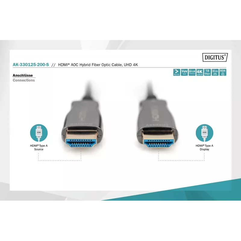 HDMI AOC hybridný optický kábel Digitus AK-330125-200-S