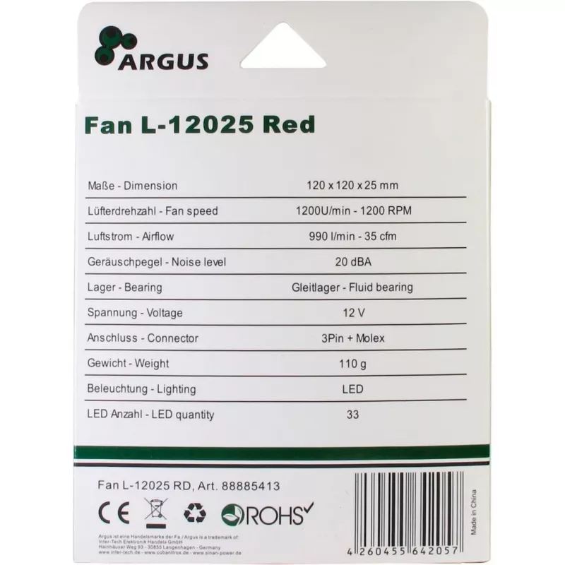 INTER-TECH Argus L-12025 120mm skriňový ventilátor - čierny