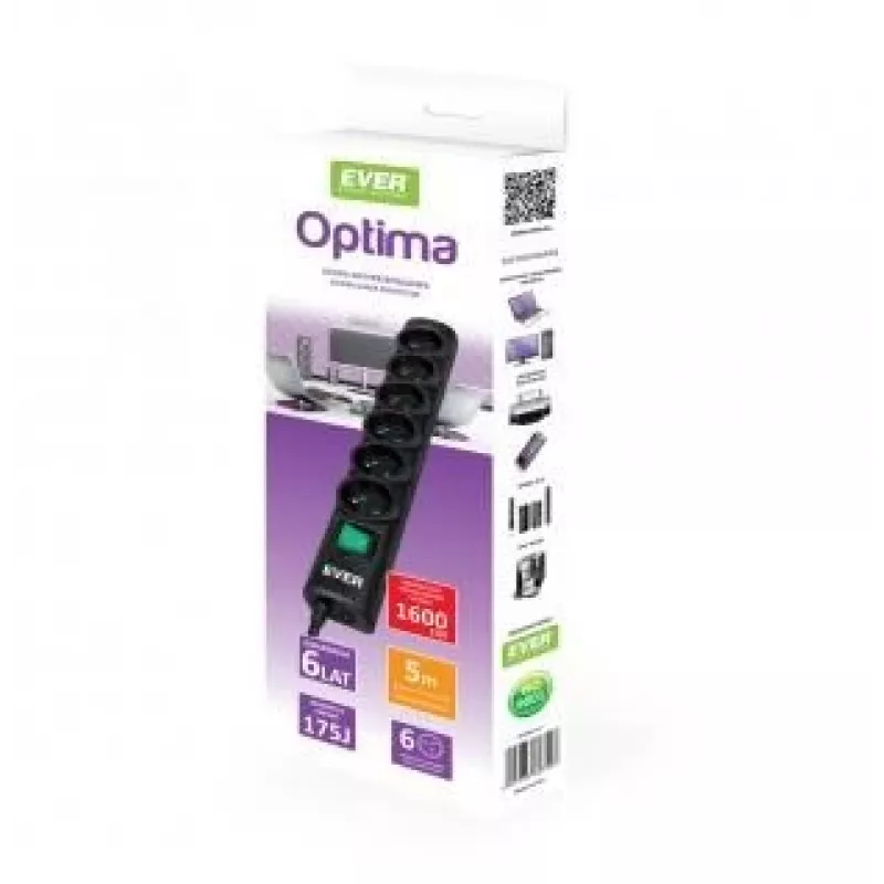 Ever Optima 5m čierna 6 AC zásuviek 250 V