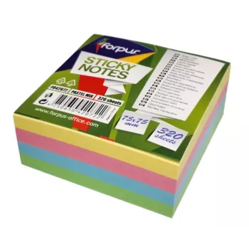 Samolepiace lístočky Forpus, 75x75mm, mix 4 pastelových farieb, kocka (1x320)