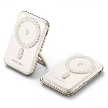 Powerbanka Vention 10000mAh magnetická bezdrôtová 20W — 10000 mAh, 3 A výstup, USB-C, biela