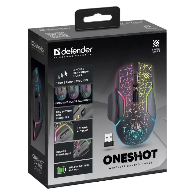 Defender Oneshot GM-067 myš Gaming pravá ruka RF bezdrôtová + USB Typ