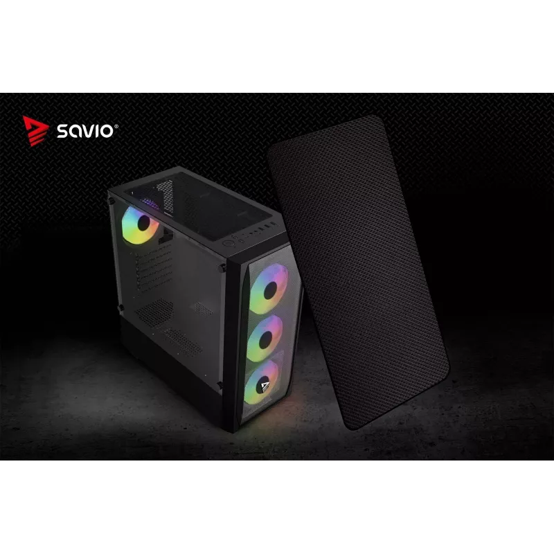 PC skriňa SAVIO Noctis Flow RGB — Cube, ATX/Mini-ITX, 3x 120 mm predné ventilátory, bočné okno z tvrdeného skla, max. GPU 35 cm