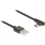 USB 2.0 kábel, USB-A konektor samec > USB-C konektor samec (čierny, 1 meter, opláštený, 90° zahnutý)