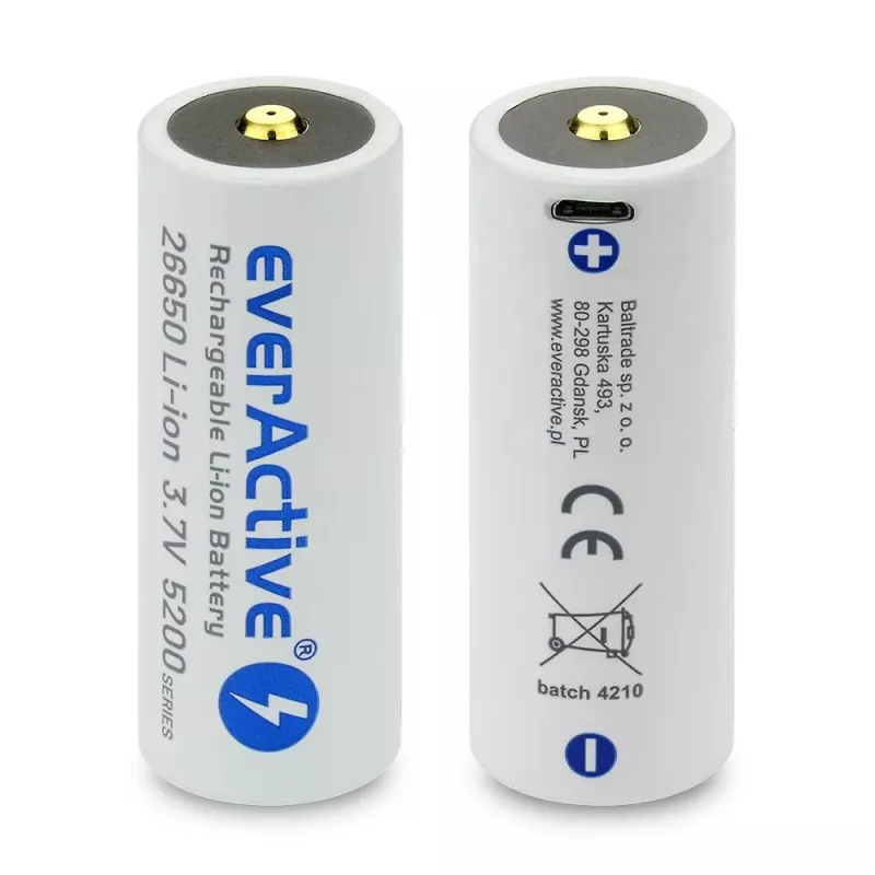Nabíjateľná batéria everActive EV26650-52M 3,7V 5200mAh s Micro-USB nabíjaním