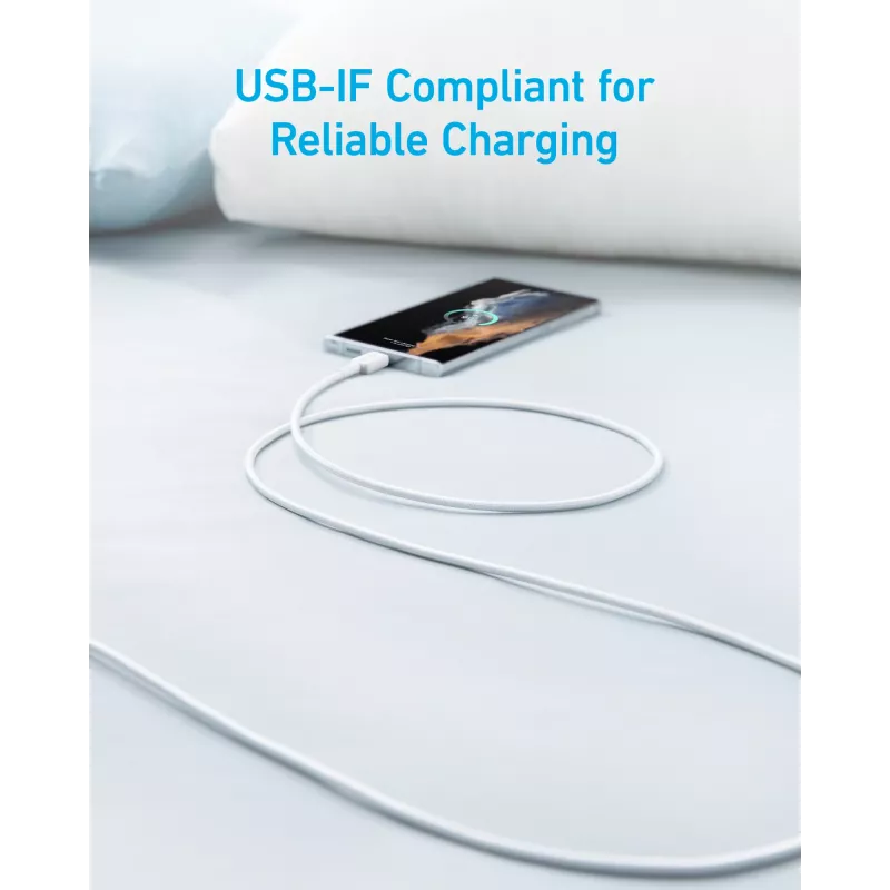 USB-A na USB-C kábel Anker A81H5G21 — 0,9 m, biely