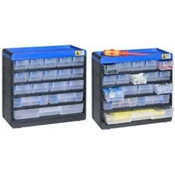 Organizér drobných dielov allit 464610, úložná krabica z plastu 300x285x135 mm, čierna/modrá