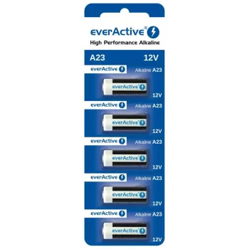 Alkalická sada batérií everActive A23 12V, 5 kusov blister — pre diaľkové ovládače a malú elektroniku