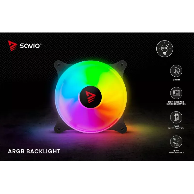 SAVIO Blast 120mm ARGB PWM ventilátor do skrine - čierny