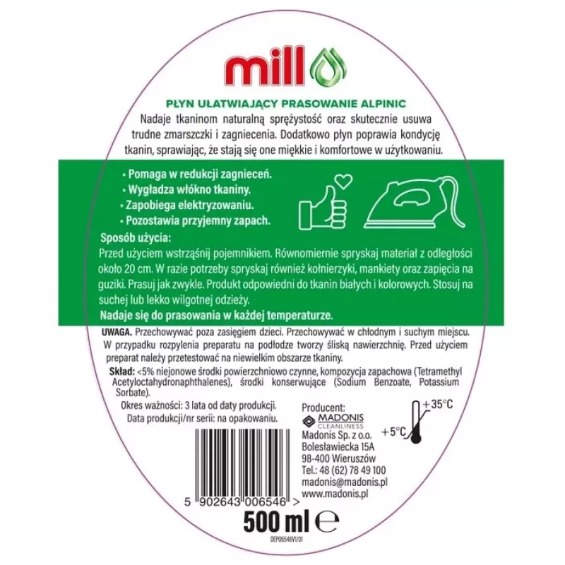 Mill ALPINIC žehliaca pomôcka tekutý sprej 500 ml