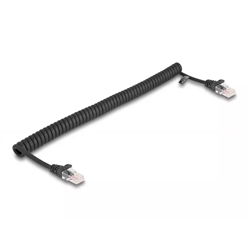 Sieťový kábel DeLOCK RJ45 špirálový kábel samec na samec Cat.5e 1 m čierny