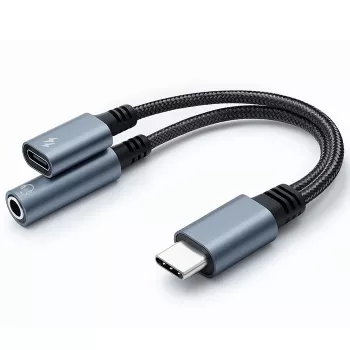 Adaptér 2v1 USB-C na USB-C a 3,5 mm jack PD 15W