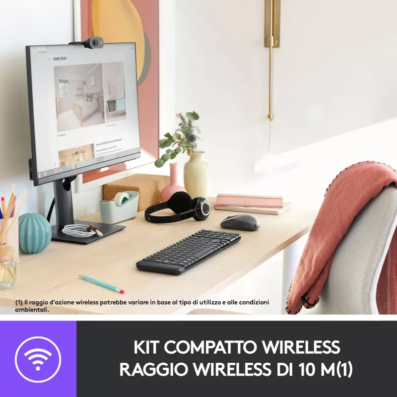 Logitech Wireless Combo MK220 - súprava klávesnice a myši - bezdrôtová - 2,4 GHz - talianska - tmavosivá (920-003721)