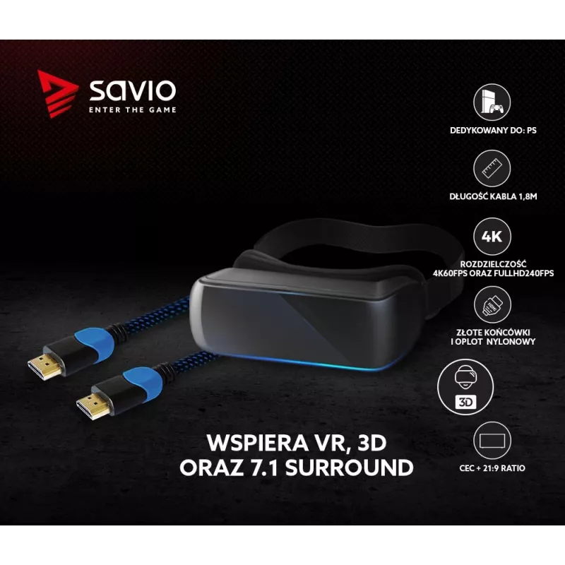 Savio GCL-02 HDMI kábel 1,8 m HDMI Type-A (štandard) čierny, modrý
