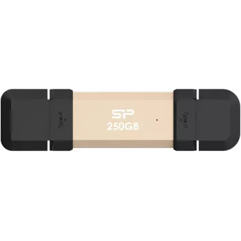 USB flash disk Silicon Power DS72 250 GB, USB 3.2 Gen 2 Type-A / Type-C, hliník/gumové viečko, zlatá