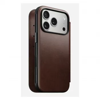 Puzdro na telefón Nomad Modern Leather Folio pre iPhone 17 Pro, koža/hliník, 16 cm (6,3 palcov) hnedé, 4 priehradky na karty