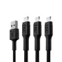 Sada 3x kábel Green Cell GC Ray Lightning 200 cm s bielym LED podsvietením, rýchle nabíjanie Apple 2.4A