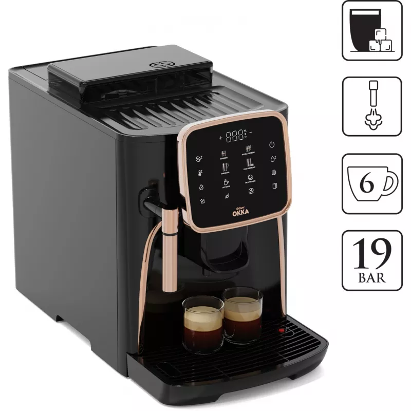 Okka Espresso Pro, plnoautomat čierny/bronzový, 1450 wattov