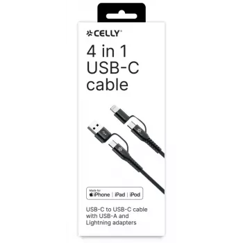 Celly 4-IN-1 kábel A+C na C+LIGHT 2M BK