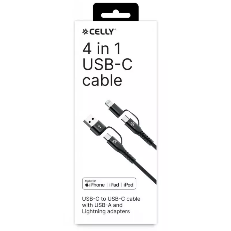 Celly 4-IN-1 kábel A+C na C+LIGHT 2M BK