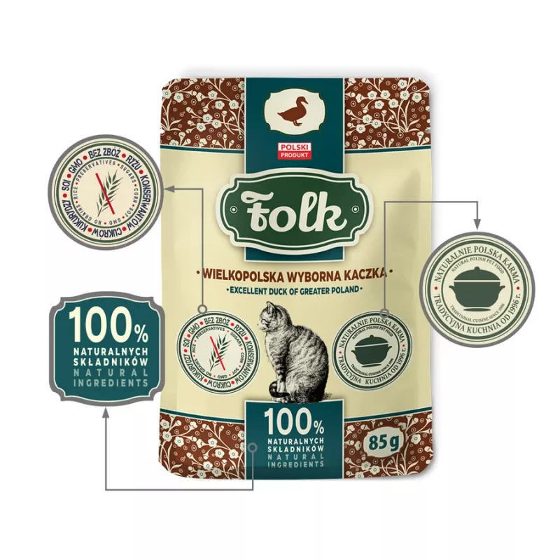 FOLK Excelent kačica z Veľkopoľska - mokré krmivo pre mačky - 85 g