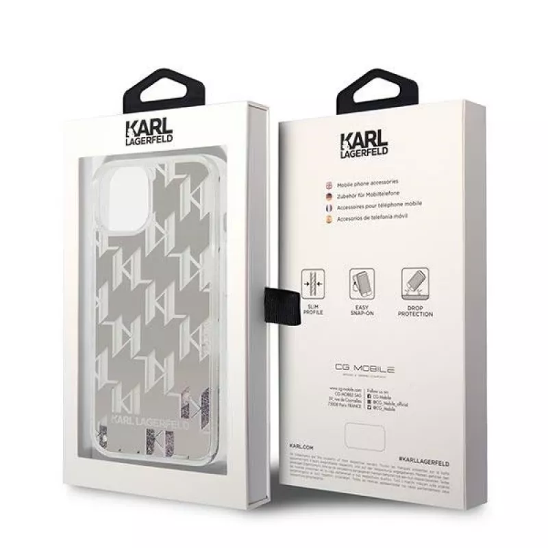 Karl Lagerfeld KLHCP14MLMNMS iPhone 14 Plus 6.7 hardcase strieborná / strieborná Liquid Glitter Monogram