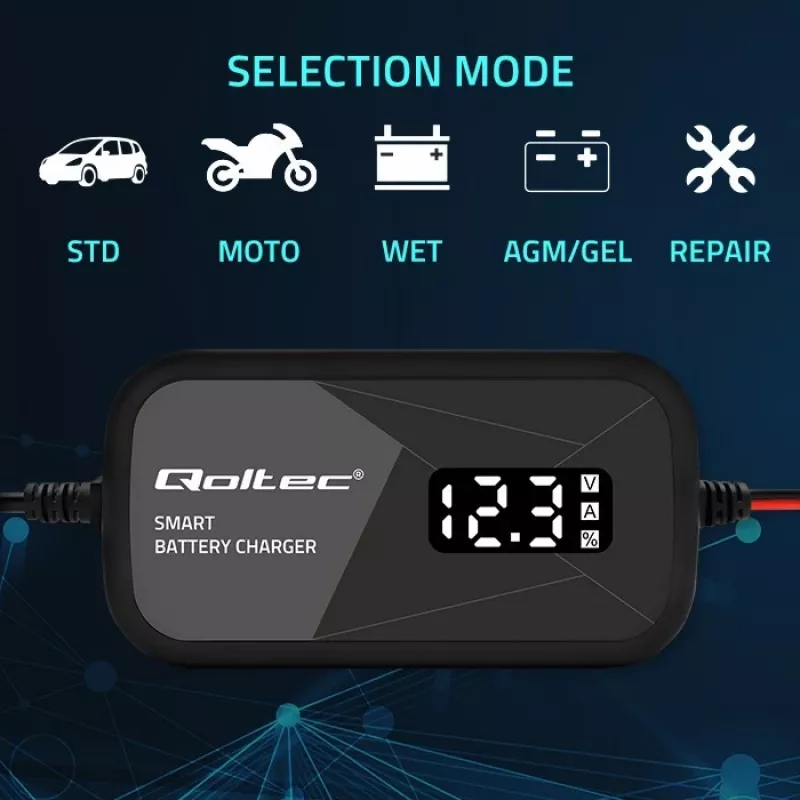 Nabíjačka batérií QOLTEC 52492 12V 2A s mikroprocesorovým riadením a regeneráciou článkov
