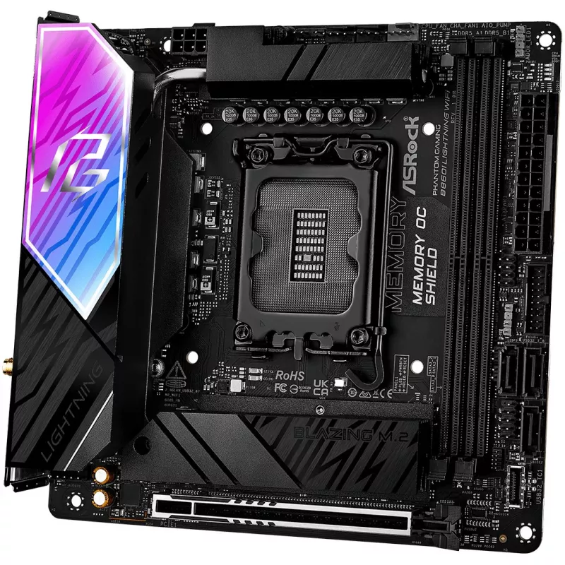 Základná doska ASROCK B860I Lightning WiFi — Intel B860, LGA 1851, Mini-ITX, DDR5, 2x DIMM, 4x M.2, 2.5Gb LAN, Wi‑Fi 6E, Bluetooth 5.3