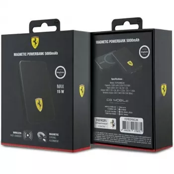 Ferrari powerbanka FEPB5MNCAK 15W 5000mAh čierna/čierna Metal Logo MagSafe