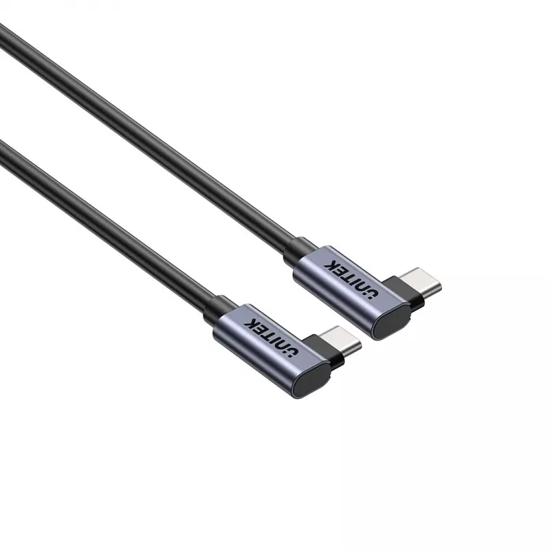 USB-C kábel Unitek C14147ABK01-1M, 1 m, 90° zahnuté konektory, USB PD 3.0 100W, dáta 480 Mbit/s, čierny