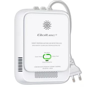 Senzor úniku plynu QOLTEC 52652 — detektor propán/bután (LPG), alarm 85 dB, LED indikátor