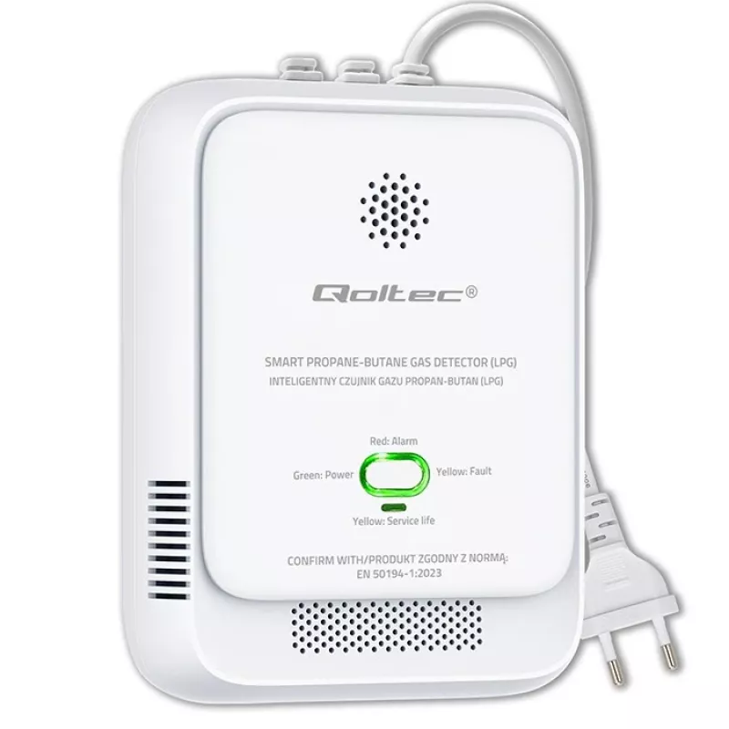 Senzor úniku plynu QOLTEC 52652 — detektor propán/bután (LPG), alarm 85 dB, LED indikátor