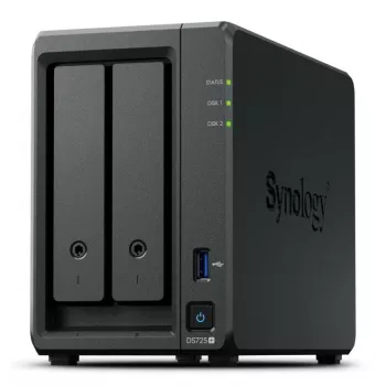NAS Synology DiskStation DS725+ 2-Bay Ryzen R1600 4GB DDR4 ECC, 2.5GbE, 2x M.2, podpora RAID, 0TB, čierna