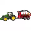 BRUDER John Deere 7R 350 s lesným návesom a 4 kmeňmi stromov
