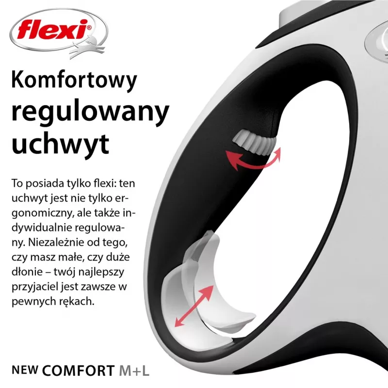 Flexi New COMFORT 8 m čierne, sivé psie navíjacie vodítko