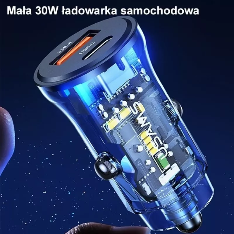 Autonabíjačka usams CC164CC01 30W s 1×USB-A a 1×USB-C pre rýchle nabíjanie