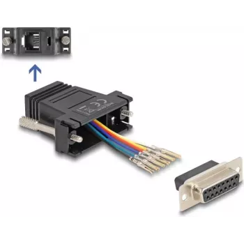 Gender changer adaptér DELOCK 67087 — D-Sub 15 (HD) samica na RJ12 čierny