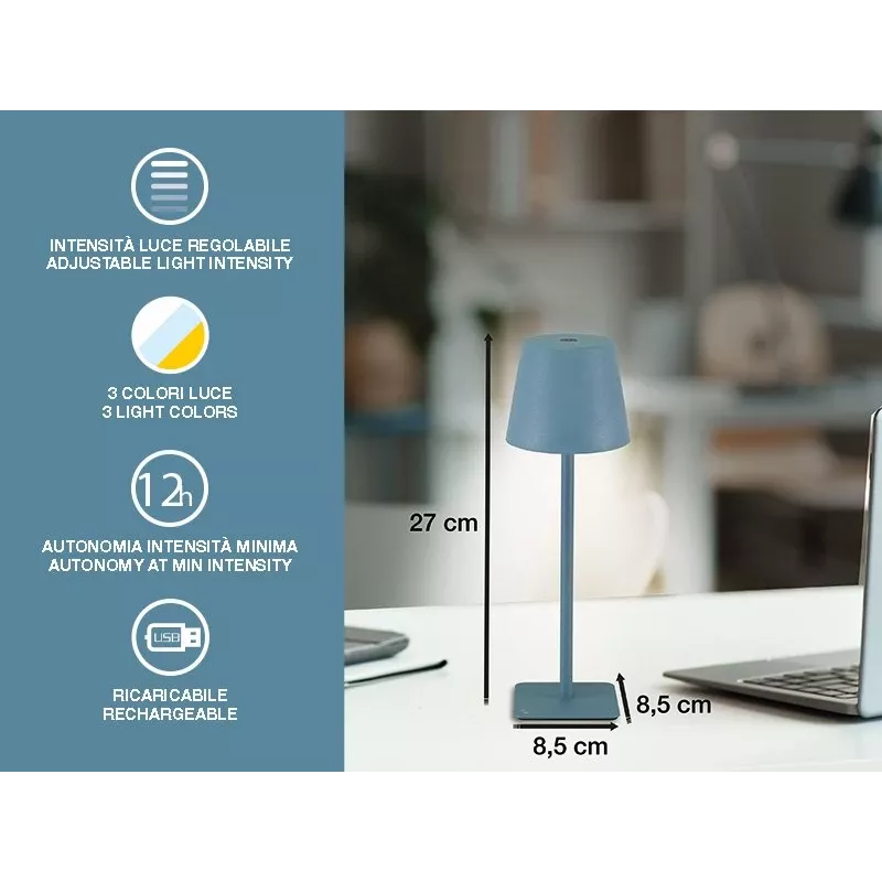 Beper P207ILI200 nabíjateľná stolová LED lampa, dotykový spínač, stmievateľná, bridlicovomodrá