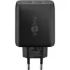 USB-C duálna rýchlonabíjačka, PD, GaN, 65 wattov (čierna, 1x USB-C, 1x USB-A, Power Delivery)