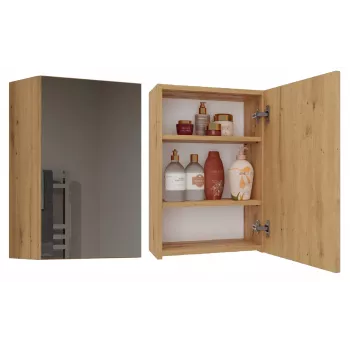 Kúpeľňová úložná skrinka Top e shop POLA 1DL ARTISAN — nástenná, dubový rám, 400×220×600 mm, 3 police