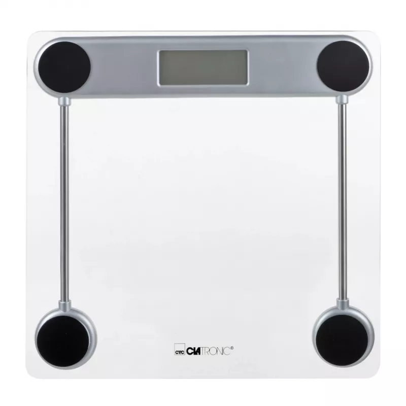Elektronická osobná váha CLATRONIC PW 3368 — max. 150 kg, presnosť 100 g, sklenená plošina