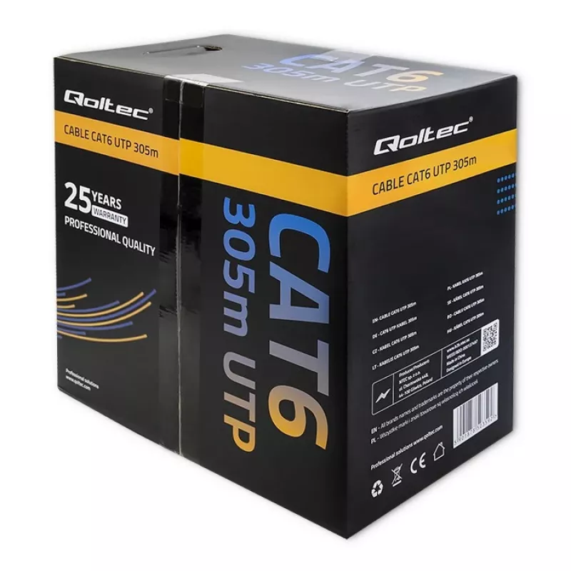 Qoltec 50359 Cat.6 UTP kábel, 305 m, sivý, PVC