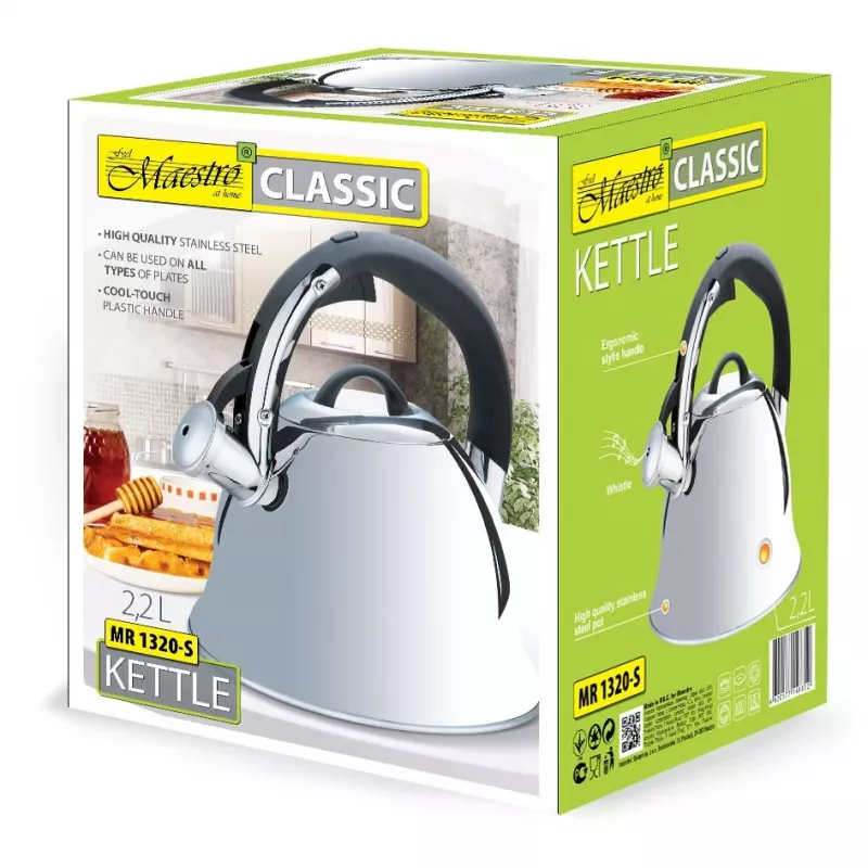 Maestro MR-1320-S kanvica s píšťalkou na sporák, 2,2 l, nehrdzavejúca oceľ