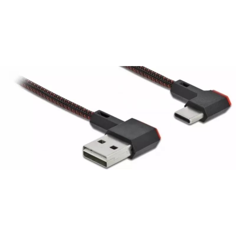 USB kábel DeLOCK EASY-USB 2.0 Type-A konektor samec na Type-C konektor samec zahnutý 0,2 m čierny