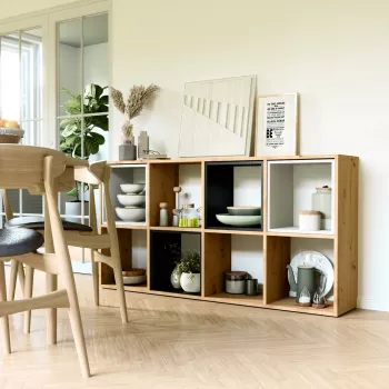 Obývacia knižnica Top e Shop MALAX 2X4 ARTISAN, prírodné drevo, 8 políc, 1470×300×750 mm