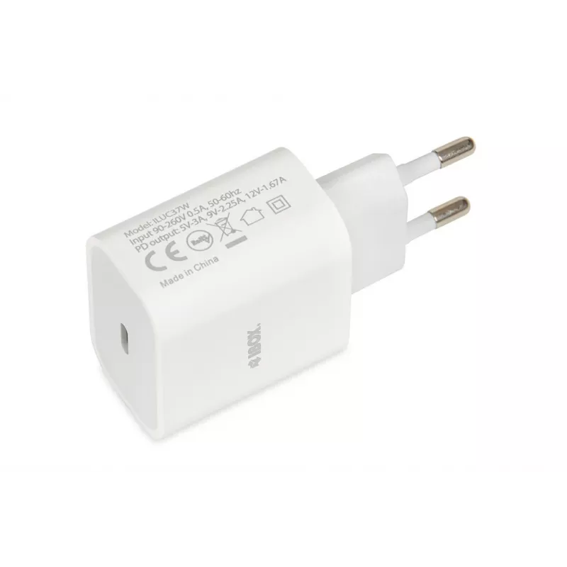 Interiérová USB Type-C rýchlonabíjačka IBOX C-37, 20W, USB‑C PD 3.0, 3 A výstup, biela